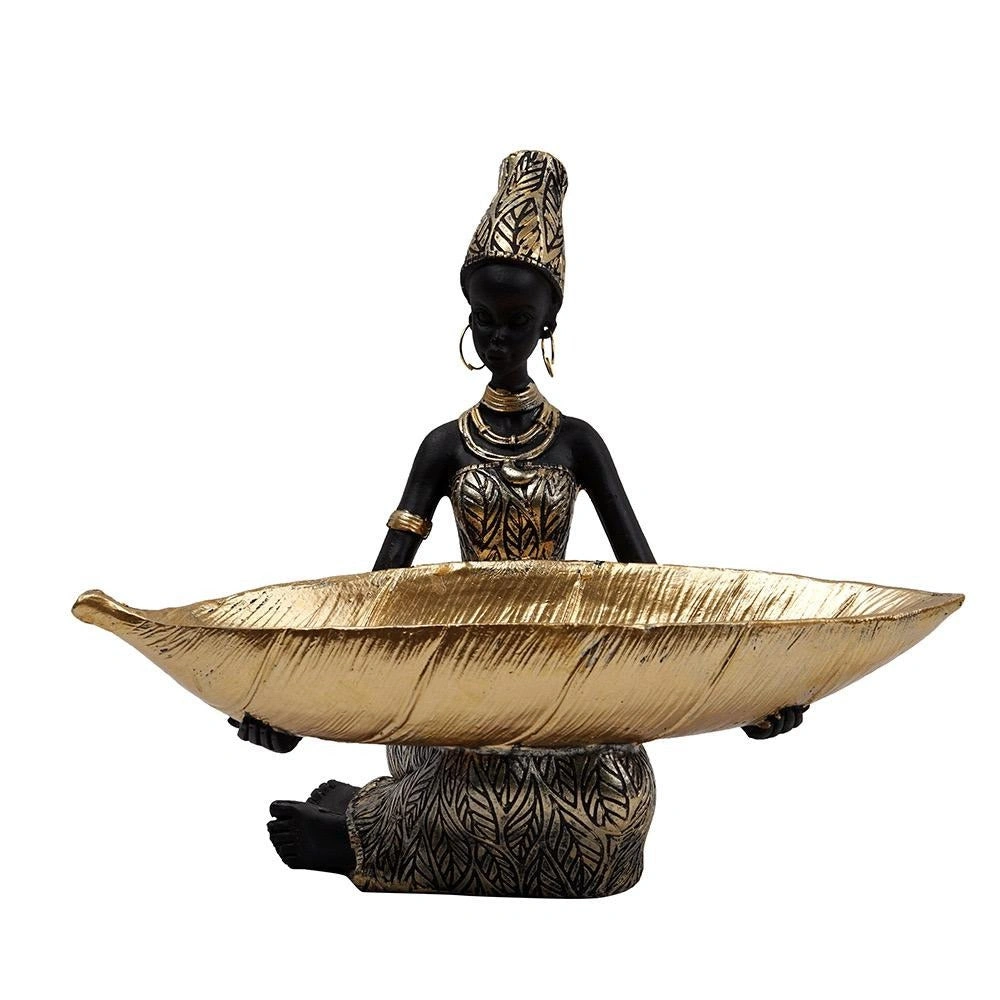 Exótica Frutera Negra Africana: Arte Tailandés en Resina, Decoración Hogar con Estilo Folk | RRW040.