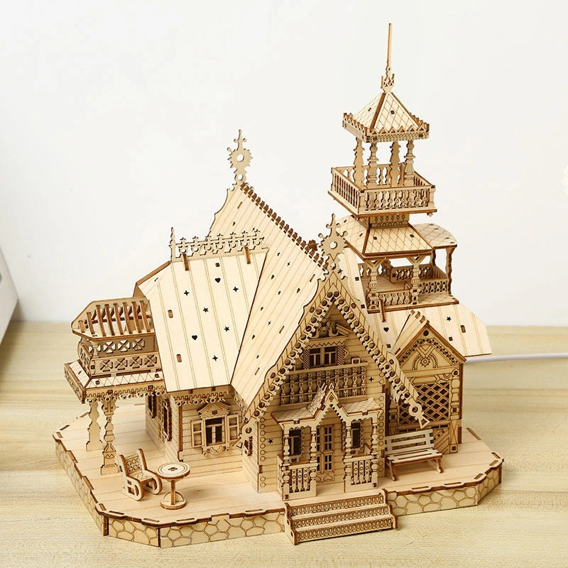 Castillo de Madera Luminoso: Rompecabezas 3D Educativo y Manualidades para Niños - PT-045